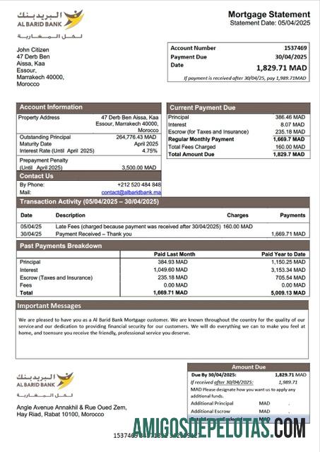 em branco Modelo Word e PDF de declaração de hipoteca do Marrocos Al Barid Bank